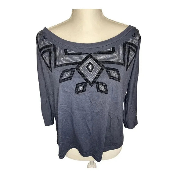 GAP Tops - Gap Women’s Large Blue Crop Blouse With Geometric Shapes Aztec